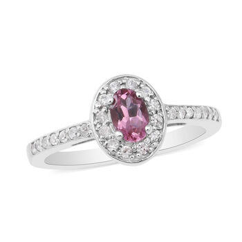 Rosa Turmalin und Zirkon Halo Ring 925 Silber platiniert (Gr&ouml;&szlig;e 17.00) ca. 0,90 ct