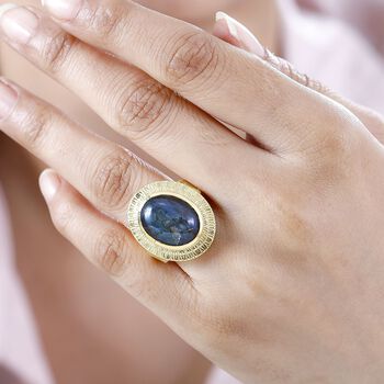 AAA Labradorit Ring 925 Silber 750 Gelbgold Vermeil (Gr&ouml;&szlig;e 17.00) ca. 9,68 ct