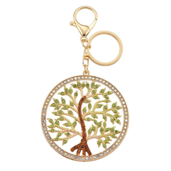 Mystischer Wei&szlig;er Kristall Schl&uuml;sselanh&auml;nger, emaillierte Legierung, goldfarben, Lebensbaum image number 2