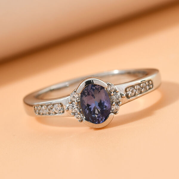 Tansanit und Zirkon Ring 925 Silber platiniert  ca. 0,65 ct image number 2
