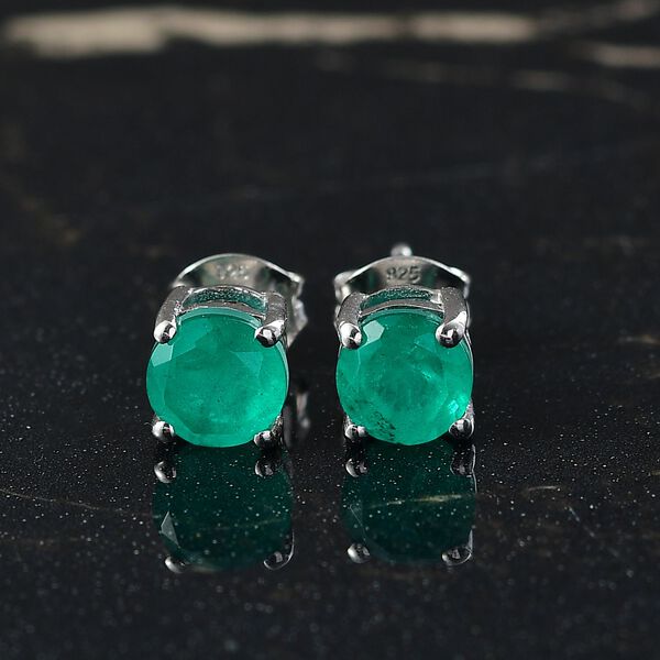 D'Joy Smaragd Triplett Quarz Ohrringe, 925 Silber platiniert - 2 ct. image number 2