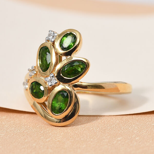 Natürlicher Chromdiopsid und Zirkon Ring 925 Silber vergoldet  ca. 1,20 ct image number 2