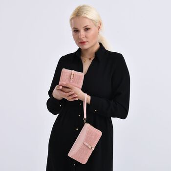 2-teiliges Geldb&ouml;rsen-Set im Krokopr&auml;gungs-Design, Lange Geldb&ouml;rse 20x10x3cm und Bifold-Geldb&ouml;rse 12x9x3,5cm, Pink