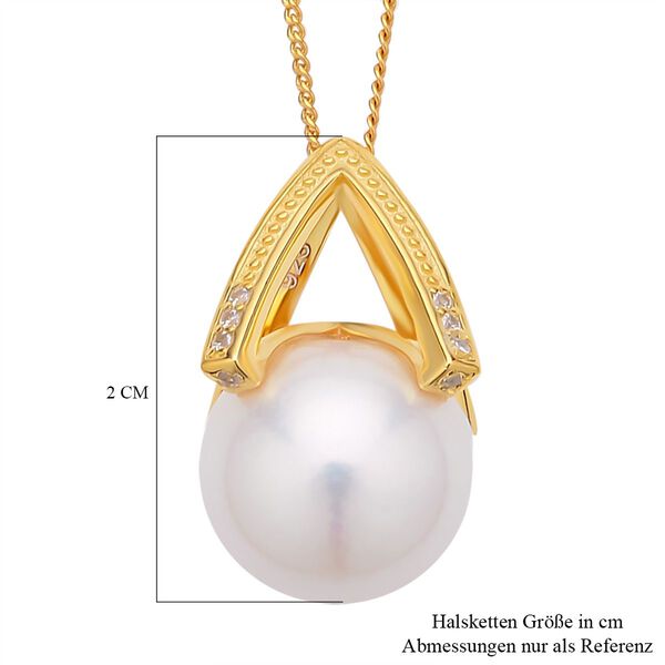 Wei&szlig;e Edison Perle, wei&szlig;er Zirkon Anh&auml;nger mit Kette im Schmuckset, 925 Silber Gelbgold Vermeil ca. 0.12 ct image number 5