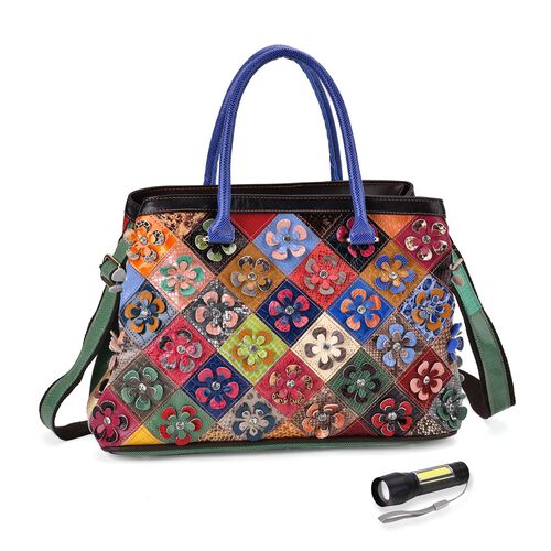 Chaos by Elsie Crossbody-Tasche aus echtem Leder, Multicolor mit gewebtem Muster, RFID-Schutz und Mini-Taschenlampe, 37x14,5x25 cm image number 0