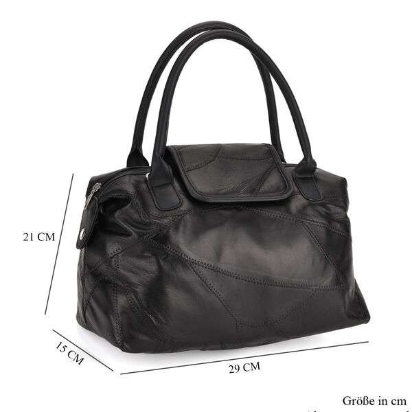Handtasche aus weichem Schafsleder, Patchwork-Design, 29×15×21cm, Schwarz image number 7