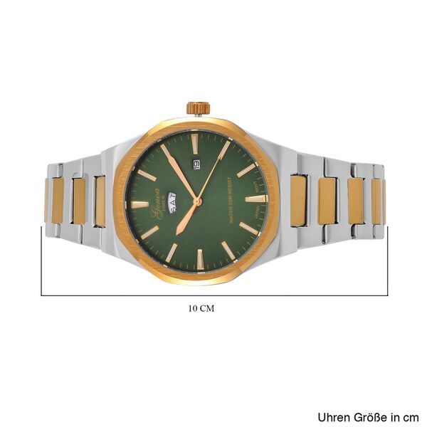GENOA - Japanisches Uhrwerk, Gr&uuml;nes Sonnenschliff-Zifferblatt mit Balkenindexen, Edelstahl mit Faltschlie&szlig;e, Reiner Edelstahl, Bicolor, 20 cm image number 8