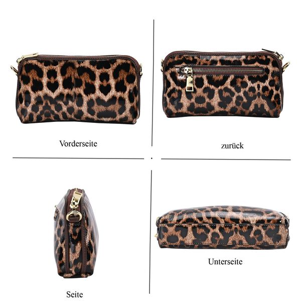 100% Echtleder Crossbody-Tasche mit RFID-Schutz und Leopardenmuster, 19x11 cm, Schwarz image number 4