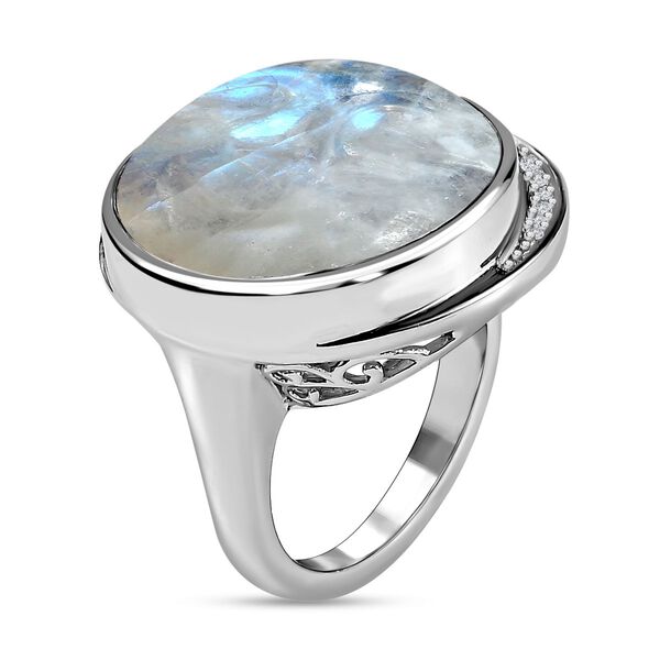AA Premium Regenbogen Mondstein, weißer Zirkon Ring, 925 Silber platiniert (Größe 18.00) ca. 18.45 ct image number 5