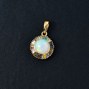 AA Nat&uuml;rlicher, &auml;thiopischer Welo Opal, Nat&uuml;rlicher Champagner Diamant Anh&auml;nger 925 Silber 750 Gelbgold Vermeil ca. 1.81 ct