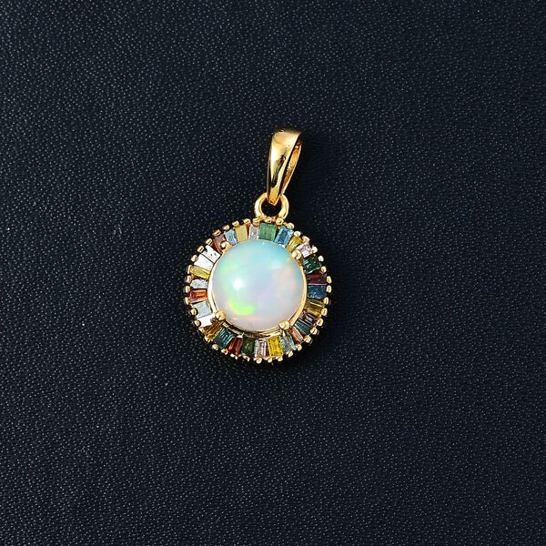 AA Natürlicher, äthiopischer Welo Opal, Natürlicher Champagner Diamant Anhänger 925 Silber 750 Gelbgold Vermeil ca. 1.81 ct image number 2