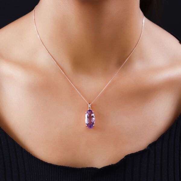 Rose De France Amethyst Solitär-Anhänger mit Kette, 925 Silber rosévergoldet ca. 8,49 ct. image number 2