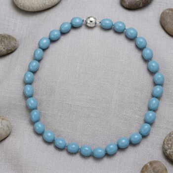 Sleeping Beauty t&uuml;rkisfarbene Oval Muschelkernperle 50cm Halskette