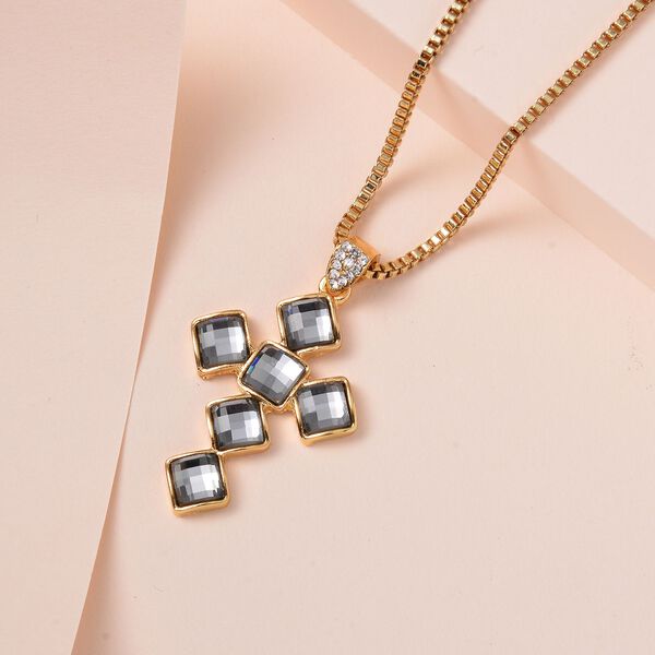 Grauer Kristall, Wei&szlig;er Kristall Halskette ca. 60 cm, goldfarben image number 2