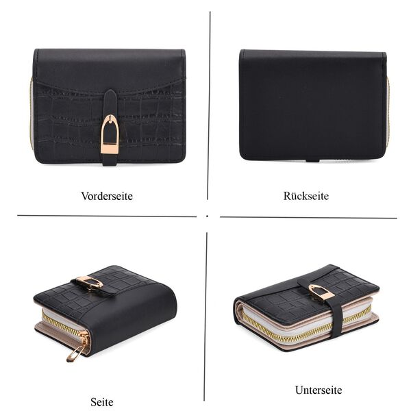 2-teiliges Geldb&ouml;rsen-Set im Krokopr&auml;gungs-Design, Lange Geldb&ouml;rse 20x10x3 cm und Bifold-Geldb&ouml;rse 12x9x3,5 cm, Schwarz image number 6