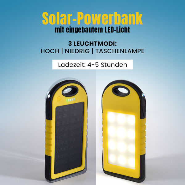 Homesmart Solar Powerbank mit LED-Licht, 14,3×7,5cm, Gelb image number 2