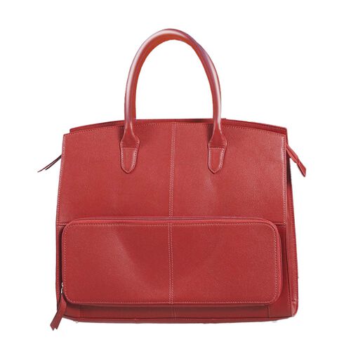Handtasche aus echtem Leder mit Extra-Fach, Größe 13x38x30 cm, Weinrot image number 0