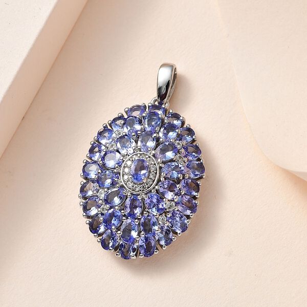 Tansanit, Wei&szlig;er Zirkon Anh&auml;nger, 925 Silber platiniert ca. 6.28 ct image number 1