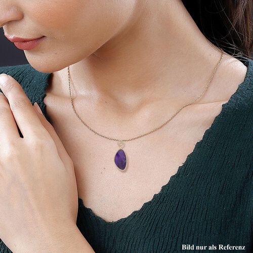 Afrikanischer Amethyst, Weißer Zirkonia Anhänger mit Kette, Goldfarbene ca. 18.00 ct image number 1