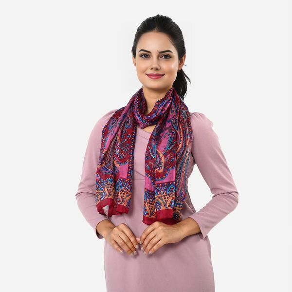 LA MAREY Seidenschal 100% Seide 48 x 160 cm Burgunderrot image number 1