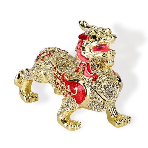 Drachen Schmuckdose Metall und Kristalloptik 12 x 7 cm Braun image number 5