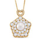 Weiße Süßwasser Perle, Weißer Zirkonia Schmuckset ca. 50 cm Nickelfreies Messing, Reines Kupfer vergoldet 14.80 ct