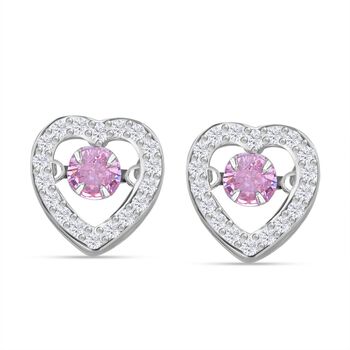 Rosa und wei&szlig;e Zirkonia Ohrringe in Herzform, 925 Silber rhodiniert, ca. 1.50 ct