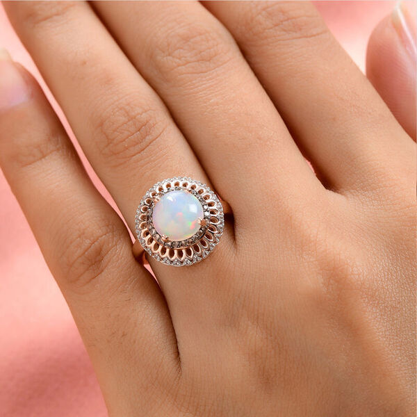 Nat&uuml;rlicher &Auml;thiopischer Opal und Brauner Zirkon Ring 925 Silber ros&eacute;vergoldet  ca. 2,17 ct image number 5