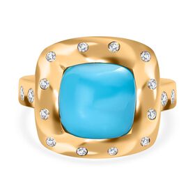 Amerikanischer natürlicher Sleeping Beauty Türkis, weißer Zirkon Ring, 925 Silber Gelbgold Vermeil (Größe 19.00) ca. 5.18 ct