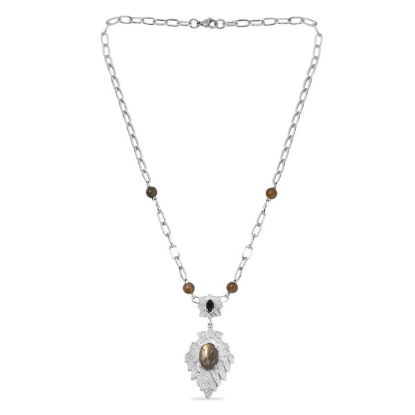 Labradorit und schwarze Spinell-Halskette in Silberton, 13,51 ct. image number 5