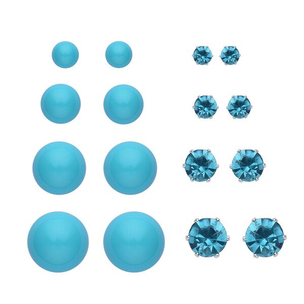 9er Set - Blaue Muschelkernperlen Ohrringen, Kristallohrringen mit Armband, Messing und Edelstahl image number 4