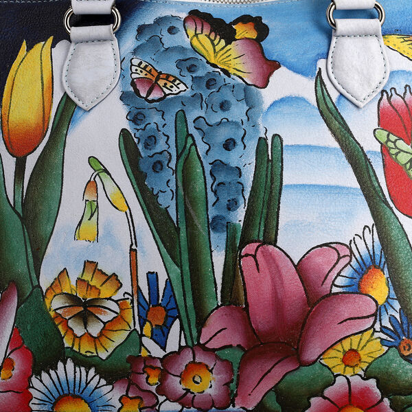 SUKRITI - 100% Leder Schultertasche mit passendem Seiden-Schal, Himmelblau image number 9