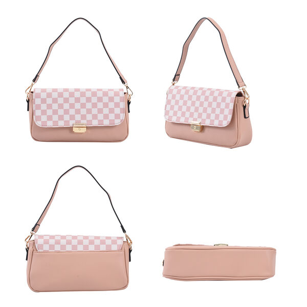Designertasche mit Karo-Muster, Kunstleder mit abnehmbarem Riemen, Größe 27,5x8x15 cm, Nude image number 4