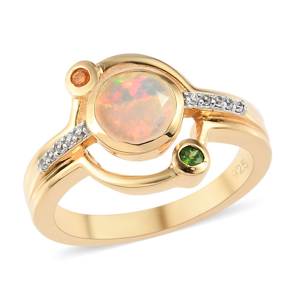 Nat&uuml;rlicher &Auml;thiopischer Opal und Nat&uuml;rlicher Chromdiopsid Ring 925 Silber vergoldet  ca. 1,08 ct image number 4