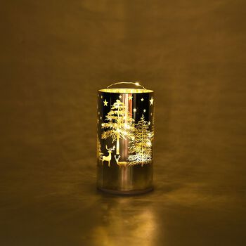 Wintertraum-Kollektion - LED-Tischlampe mit Drehfunktion, Rentier- und Tannenbaum-Motiv, Gold