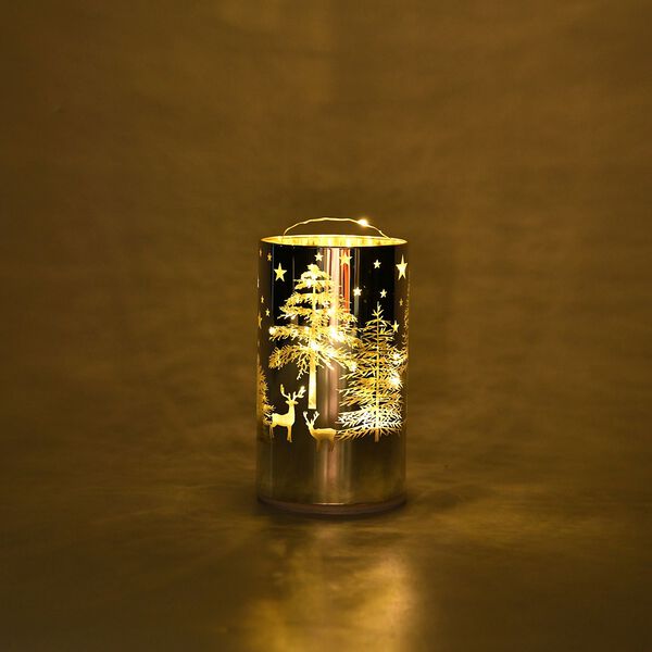 Wintertraum-Kollektion - LED-Tischlampe mit Drehfunktion, Rentier- und Tannenbaum-Motiv, Gold image number 2