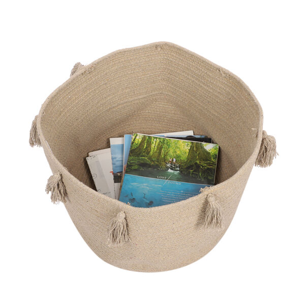 Aufbewahrungskorb aus Baumwolle mit Quasten, Beige image number 4