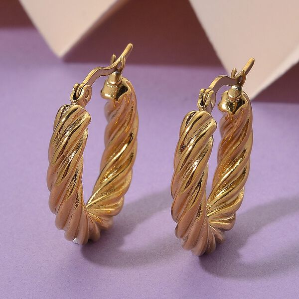 Gedrehte Creolen, Reiner Edelstahl, goldfarben image number 1