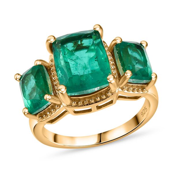 Smaragd-Quarz Triplette Ring 925 Silber 750 Gelbgold Vermeil (Gr&ouml;&szlig;e 17.00) ca. 6,05 ct image number 4
