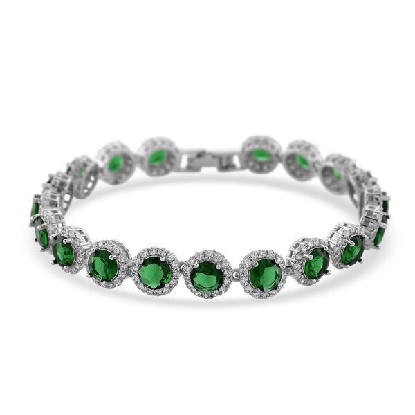Wei&szlig;er Zirkonia, Gr&uuml;ner Kristall Armband ca. 19 cm Nickelfreies Messing 2.01 ct