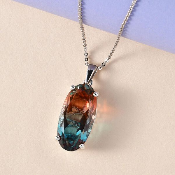 Aqua Terra Costa Quarz Triplett-Solit&auml;r-Anh&auml;nger mit Kette, 925 Silber platiniert, 10,33 ct. image number 3