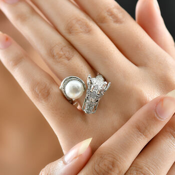 EVER TRUE S&uuml;&szlig;wasser Perle (9-9.5 mm), Schwarzer Spinell Ring Nickelfreies Messing (Gr&ouml;&szlig;e 21.00)