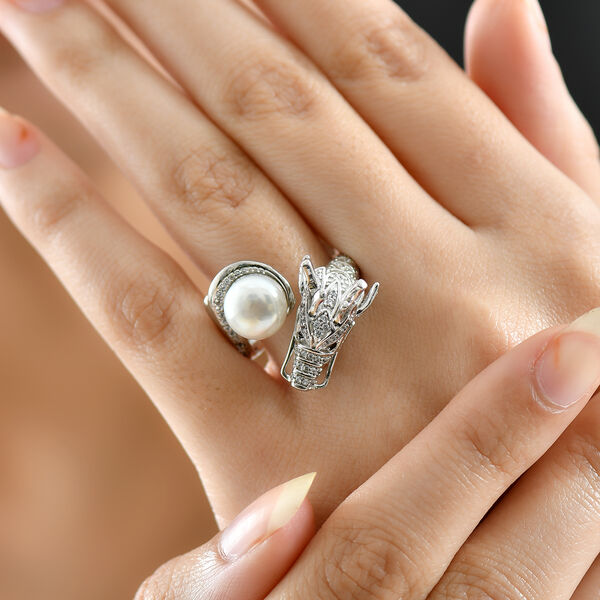 EVER TRUE S&uuml;&szlig;wasser Perle (9-9.5 mm), Schwarzer Spinell Ring Nickelfreies Messing (Gr&ouml;&szlig;e 21.00) image number 2