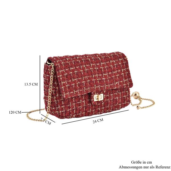 Umh&auml;ngetasche aus 100% echtem Leder mit Boucl&eacute;-Stoff, Burgunderrot image number 7