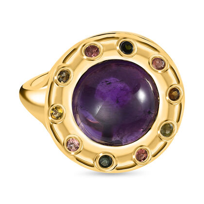 Afrikanischer Amethyst, mehrfarbiger-Turmalin Ring, 925 Silber vergoldet (Gr&ouml;&szlig;e 16.00) ca. 7.05 ct