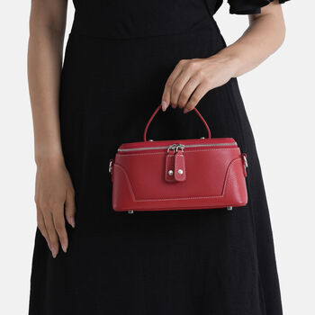 Echtleder City Crossbody-Tasche mit Tragegriff, Rot, 23.5x12x10 cm