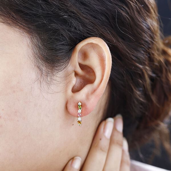 AA Mehrfarbig-Turmalin, Wei&szlig;er Zirkon Ohrringe 925 Silber 750 Gelbgold Vermeil ca. 1,06 ct. image number 3