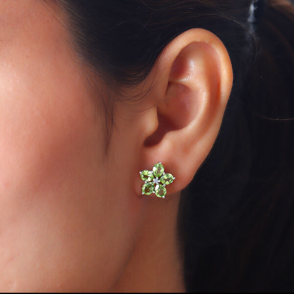 Nat&uuml;rliche Peridot und wei&szlig;e Diamant-Ohrringe, 925 Silber platiniert ca. 3,34 ct image number 3
