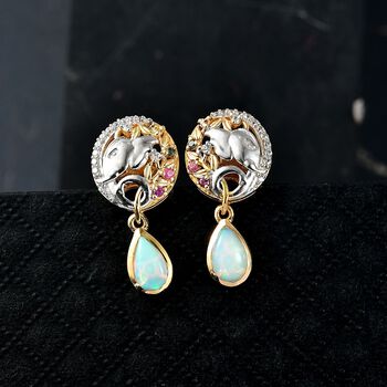 D'Joy AA Nat&uuml;rlicher, &auml;thiopischer Welo Opal, Mehrfarbig Saphir Ohrringe 925 Silber Rhodiniert und 750 Gelbgold Vermeil ca. 1.63 ct