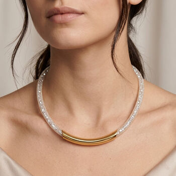 Wei&szlig;er Kristall Halskette ca. 48 cm Messing